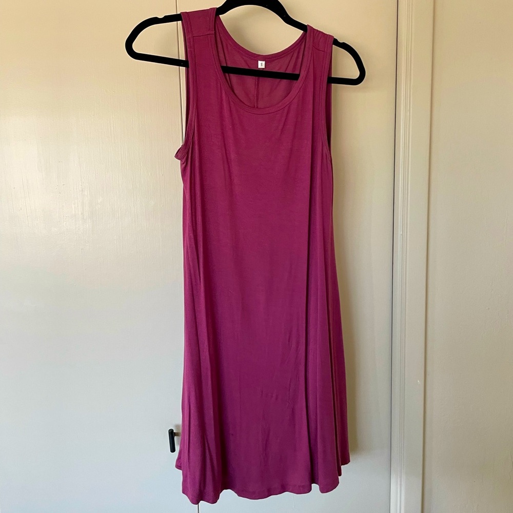 Plum Purple Sleeveless Tank Shift Dress with Pockets Stretch Jersey S